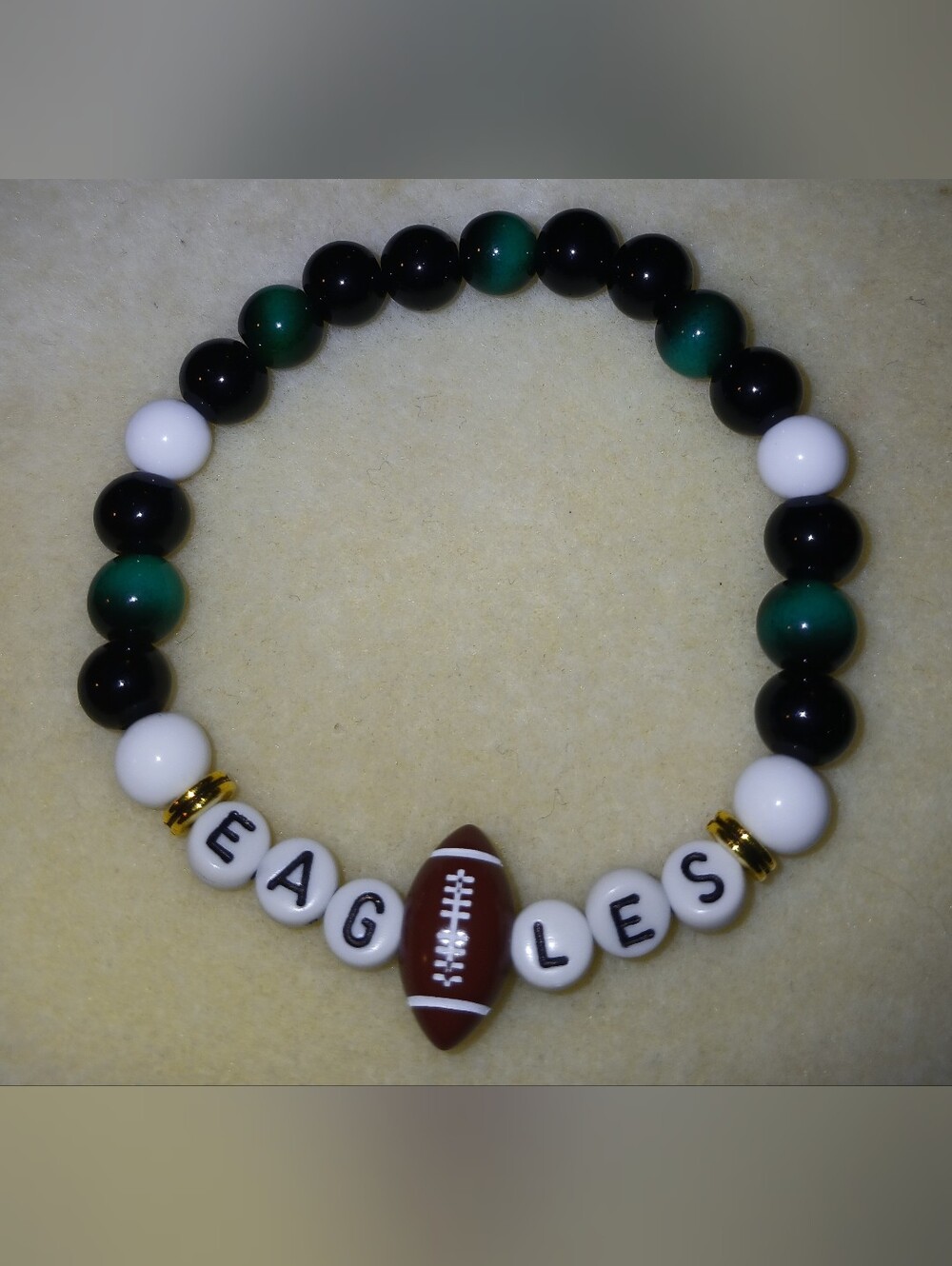 NWT Unisex Eagles Football Beaded Stretch Bracelet - Green, Black & White.